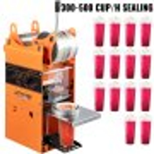 Manual Tea Cup Sealer Machine, 300-500 Cup/h Manual Boba Tea Sealer Machine, Orange, 90/95mm Cup Diameter Cup Sealing Machine with Heating Technology for Bubble Milk Tea