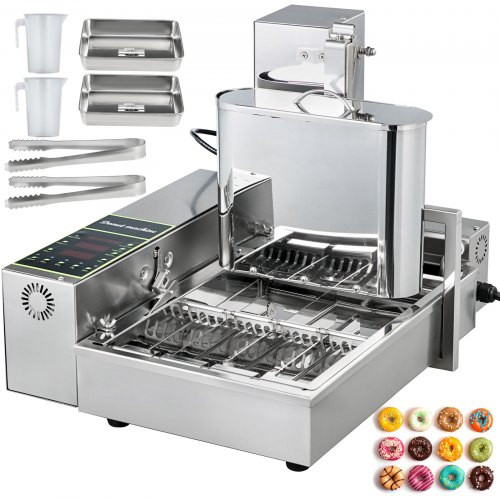 110V Commercial Automatic Donut Making Machine, 4 Rows Auto Doughnut Maker with 5.5L Hopper, Adjustable Thickness Fryer, Intelligent Control Panel, 304 Stainless Steel, Silver 110V Commercial Automatic Donut Making Machine, 4 Rows Auto Doughnut Maker with 5.5L Hopper, Adjustable Thickness Fryer, Intelligent Control Panel, 304 Stainless Steel, Silver