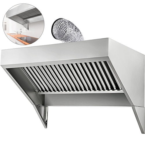 Concession Trailer Hood, 4FT Long Food Truck Hood Exhaust, 4-Foot X 30-Inch Stainless Steel Concession Hood Vent, Commercial Hood Vent Includes Baffle Hood Filter, Grease Groove, Fume Pipe