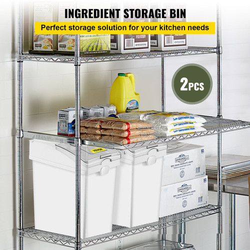 VEVOR Ingredient Storage Bin 11.4+5.8+3.4 gal. Capacity Shelf-Storage Ingredient Bin 500 Cup Flour Bins with Wheels, White