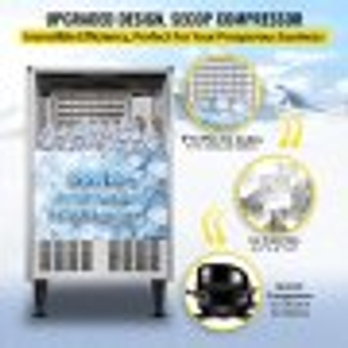 110V Commercial Ice Maker Machine, 170LBS/24H ETL Approved Stainless Steel Ice Machine with 66LBS Bin, Auto Clean, Clear Cube, Air-Cooled, Include Water Filter and Drain Pump