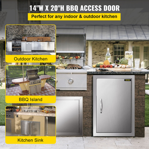 BBQ Access Door 14W x 20H Inch, Vertical Single BBQ Door Stainless Steel, Outdoor Kitchen Doors for BBQ Island, Grill Station, Outside Cabinet