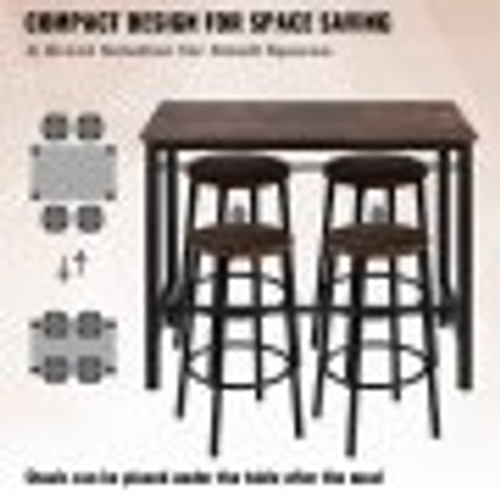 Bar Table and Chairs Set 43" Pub Table Set with 4 Bar Stools Kitchen Dining Table and Chairs Set for 4 Iron Frame Counter Height Dining Sets for Home, Kitchen, Living Room