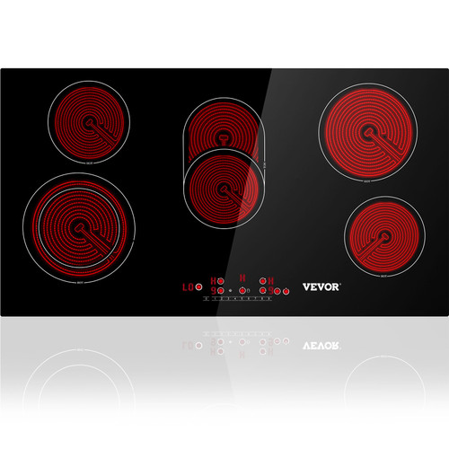 Built in Electric Stove Top, 35.4 x 20.5 inch 5 Burners, 240V Ceramic Glass Radiant Cooktop with Sensor Touch Control, Timer & Child Lock Included, 9 Power Levels for Simmer Steam Slow Cook Fry Built in Electric Stove Top, 35.4 x 20.5 inch 5 Burners, 240V Ceramic Glass Radiant Cooktop with Sensor Touch Control, Timer & Child Lock Included, 9 Power Levels for Simmer Steam Slow Cook Fry