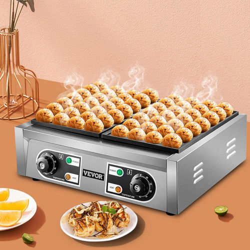 Commercial Takoyaki Maker, 56PCs Japanese Octopus Fish Ball Machine, 2kW Heating Takoyaki Grill Maker, Octopus Meatball Machine w/ 2 Non-Stick