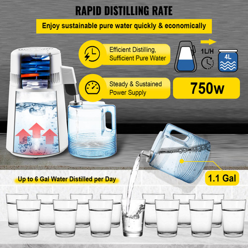 Water Distiller, 1.1 Gal Distilled Water Maker, 4L Pure Water Distiller w/Dual Temperature Display, 750W Countertop Water Distiller, Distilled Water Machine for Home w/Plastic Container White Water Distiller, 1.1 Gal Distilled Water Maker, 4L Pure Water Distiller w/Dual Temperature Display, 750W Countertop Water Distiller, Distilled Water Machine for Home w/Plastic Container White