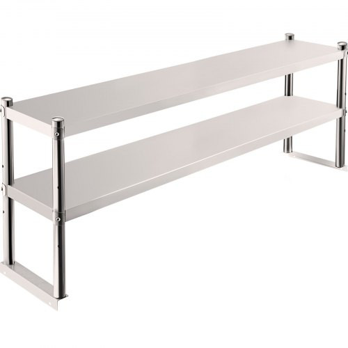 Double Overshelf, Double Tier Stainless Steel Overshelf, 60 in. Length x 12 in. Width Double Deck Overshelf, Height Adjustable Overshelf for Prep & Work Table in Kitchen, Restaurant and Worksho