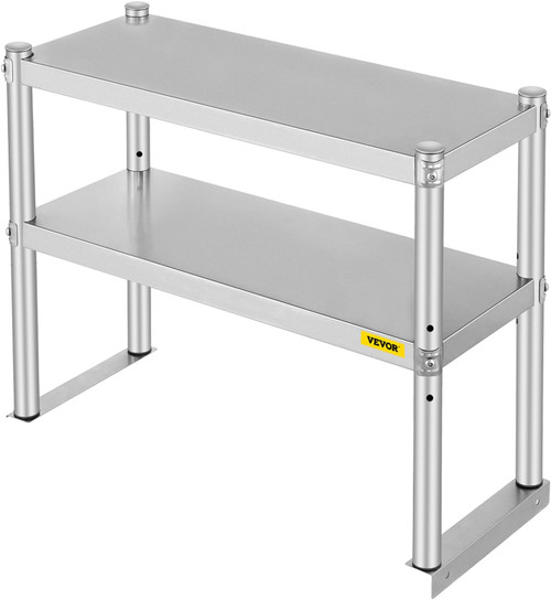 Double Overshelf, Double Tier Stainless Steel Overshelf, 30 in. L x 12 in. W Double Deck Overshelf, Height Adjustable Overshelf for Prep & Work Table