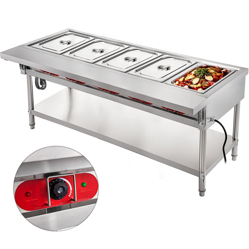 Commercial Electric Food Warmer 5 Pot Steam Table Food Warmer 18 Quart/Pan with Lids with 7 Inch Cutting Board Food Grade Stainless Steel Steam Table Serving Counter 220V 3750W for Restaurant