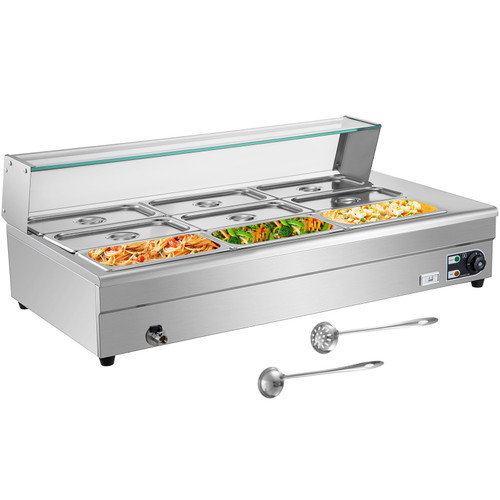 110V Bain Marie Food Warmer 9 Pan x 1/3 GN, Food Grade Stainelss Steel Commercial Food Steam Table 6-Inch Deep, 1500W Electric Countertop Food Warmer 63 Quart with Tempered Glass Shield 110V Bain Marie Food Warmer 9 Pan x 1/3 GN, Food Grade Stainelss Steel Commercial Food Steam Table 6-Inch Deep, 1500W Electric Countertop Food Warmer 63 Quart with Tempered Glass Shield