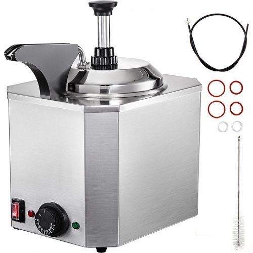 Cheese Dispenser with Pump, 2.6 Qt Capacity Cheese Warmer, Stainless Steel Hot Fudge Warmer with Pump 650W Cheese Dispenser, 30-110? Temp Adjustable, for Hot Fudge Cheese Caramel