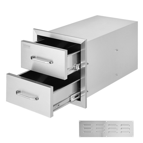 Outdoor Kitchen Drawers 14W x 14.3H x 23D Inch, Flush Mount Double BBQ Drawers Stainless Steel with Handle, BBQ Island Drawers for Outdoor Kitchens