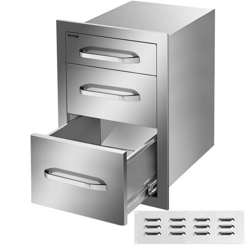 Outdoor Kitchen Drawers 15"W x 21"H x 22.5"D, Flush Mount Triple Access BBQ Drawers Stainless Steel with Handle, BBQ Island Drawers for Outdoor Kitchens or Patio Grill Station