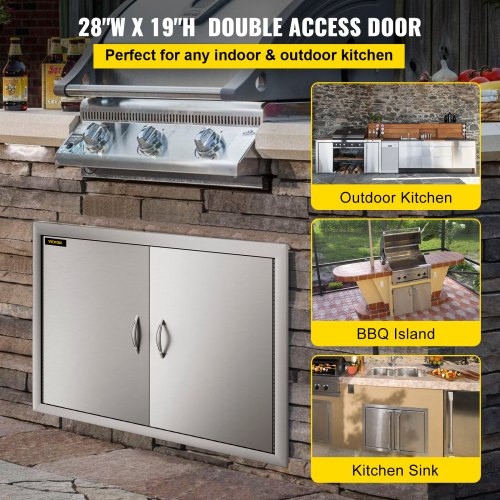 BBQ Access Door 28W X 19H Inch, Double BBQ Door Stainless Steel, Outdoor Kitchen Doors for BBQ Island, Grill Station, Outside Cabinet