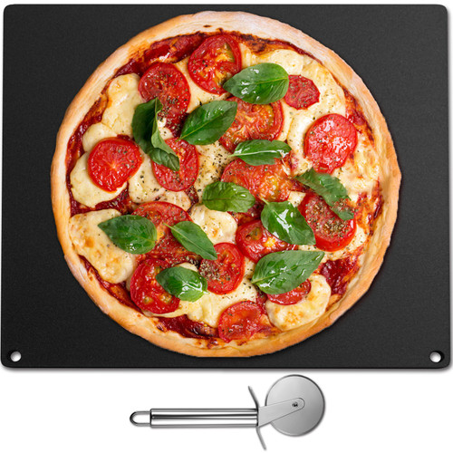 Steel Pizza Stone for Oven, Steel Pizza Plate, A36 Steel Baking Steel Pizza Stone for Grill, Steel Pizza Pan with 20x Higher Conductivity for Pizza & Bread Indoor & Outdoor (Balck)
