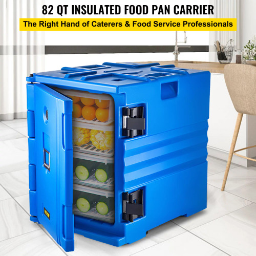 Insulated Food Pan Carrier, 82 Qt Hot Box for Catering, LLDPE Food Box Carrier w/ Double Buckles, Front Loading Food Warmer w/ Handles, Stackable End