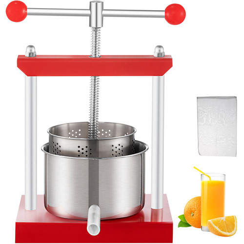 Fruit Wine Press, 0.53Gal/2L Grape Press for Wine Making, Wine Press Machine with 2 Stainless Steel Barrels, Wine Cheese Fruit Vegetable Tincture Press with T-Handle and 0.1"/3 mm Thick Plate