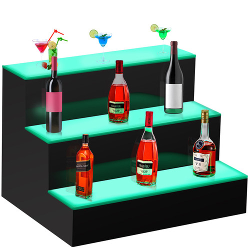 LED Lighted Liquor Bottle Display Shelf, 16-inch LED Bar Shelves for Liquor, 3-Step Lighted Liquor Bottle Shelf for Home/Commercial Bar, Acrylic Lighted Bottle Display with Remote & App Control