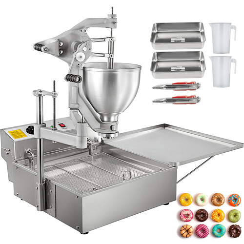 Donut Fryer Manual Commercial Mini Donut Maker 9L Capacity Hopper Donut Fryer Commercial 3 Donut Moulds Donut Machine Maker Adjustable Thickness Commercial Donut Maker, 3000W, Stainless Steel