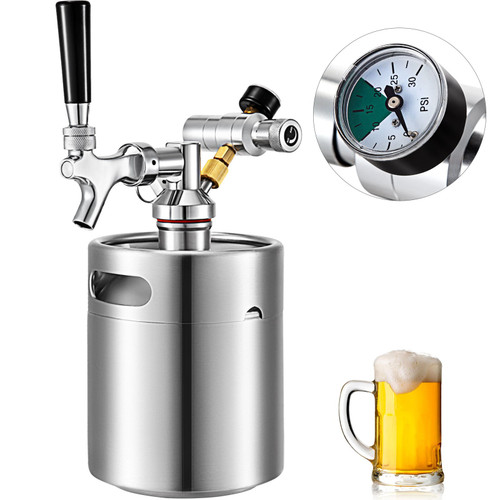 Beer Mini Keg 68 Oz, Mini Keg Growler w/Tap Faucet, Pressurized Growler 304 Stainless Steel, Pressurized Beer Growler with Co2 Pressure Regulator, Beer Dispenser Portable Carbonated Growler