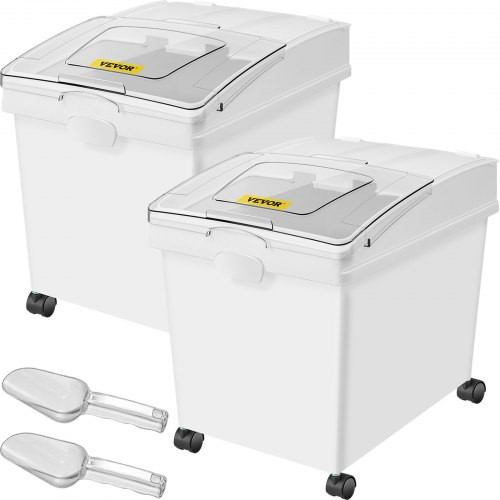 10.5 Gallons Ingredient Bin, Ingredient Storage Bin 2 Pcs/Set, PP Material Flour Bins On Wheels, White Shelf Ingredient Bin with Scoop and Sliding Lid, Commercial Storage Bins