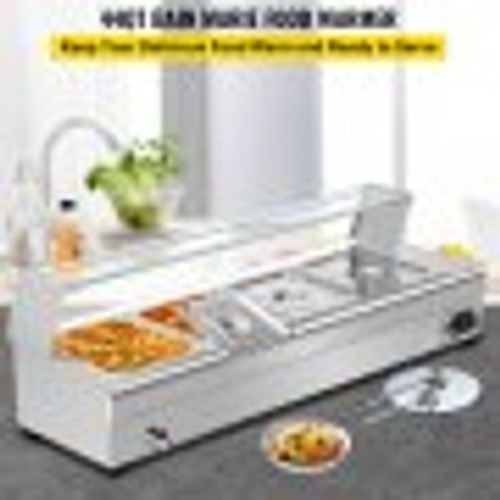 Commercial Food Warmer, 4 x 1/2 Pans, 44 Qt Electric Bain Marie with 6" Deep Pans, Stainless Steel Steam Table with Tempered Glass Shield, 1500W Countertop Buffet Warmer with Lids & Ladles, 110V