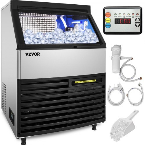 110V Commercial Ice Maker 440LBS/24H with 99LBS Storage Capacity Commercial Ice Machine 144 Ice Cubes Per Plate Include Scoop and Connection Hoses Auto Clean for Bar Home Supermarkets Restaurant