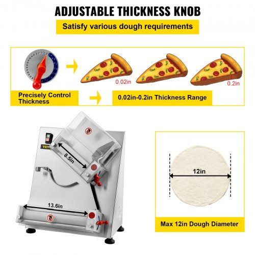 Pizza Dough Roller Sheeter, Max 12" Automatic Commercial Dough Roller Sheeter, 370W Electric Pizza Dough Roller Stainless Steel, Suitable for Noodle Pizza Bread and Pasta Maker Equipment