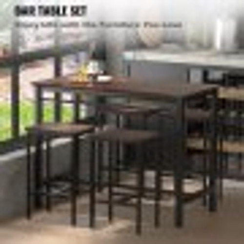 Bar Table and Chairs Set 47" Pub Table Set with 4 Bar Stools Kitchen Dining Table and Chairs Set for 4 Iron Frame Counter Height Dining Sets for Home, Kitchen, Living Room