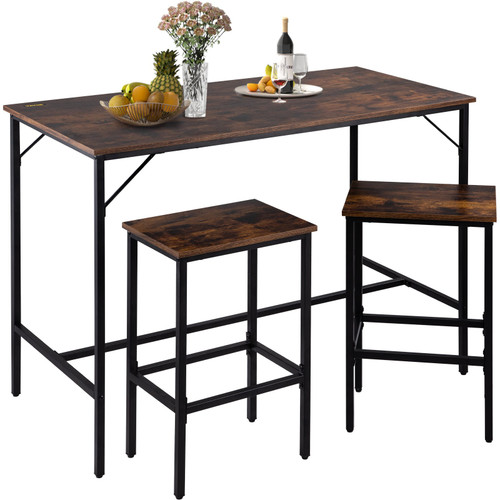 Bar Table and Chairs Set 47" Pub Table Set with 2 Bar Stools Kitchen Dining Table and Chairs Set for 2 Iron Frame Counter Height Dining Sets for Home, Kitchen, Living Room