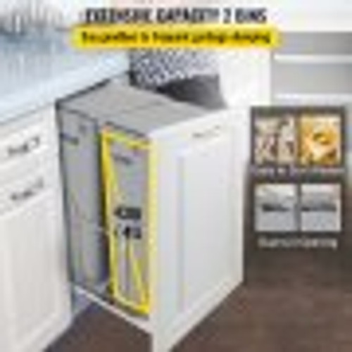 Pull-Out Trash Can, 43Qt Double Bins, Under Mount Waste Container with Soft-Close Slides, 176 lbs Load Capacity & Door-Mounted Brackets, Garbage Recycling Bin with Lids for Kitchen Cabinet, Grey Pull-Out Trash Can, 43Qt Double Bins, Under Mount Waste Container with Soft-Close Slides, 176 lbs Load Capacity & Door-Mounted Brackets, Garbage Recycling Bin with Lids for Kitchen Cabinet, Grey