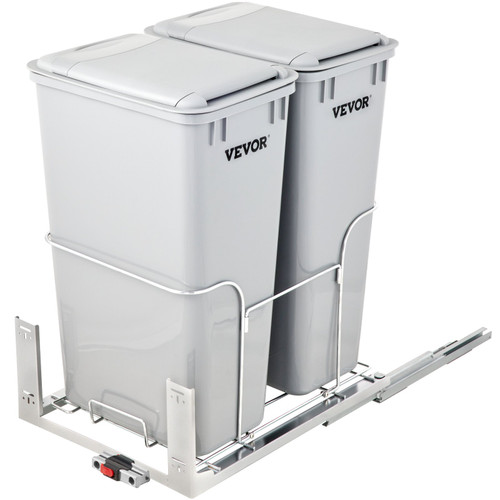 Pull-Out Trash Can, 43Qt Double Bins, Under Mount Waste Container with Soft-Close Slides, 176 lbs Load Capacity & Door-Mounted Brackets, Garbage Recycling Bin with Lids for Kitchen Cabinet, Grey Pull-Out Trash Can, 43Qt Double Bins, Under Mount Waste Container with Soft-Close Slides, 176 lbs Load Capacity & Door-Mounted Brackets, Garbage Recycling Bin with Lids for Kitchen Cabinet, Grey