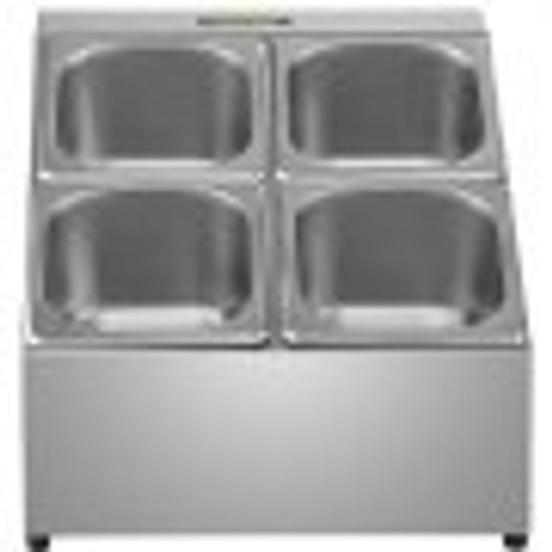 Spice Rack Shelf, Two Rows, Stainless Steel Organizer Stand with Four 1/6 Pans and Four Ladles, Countertop Inclined Holder for Seasoning Sauce Jam Fruits Ingredients, for Kitchen Pantry Use