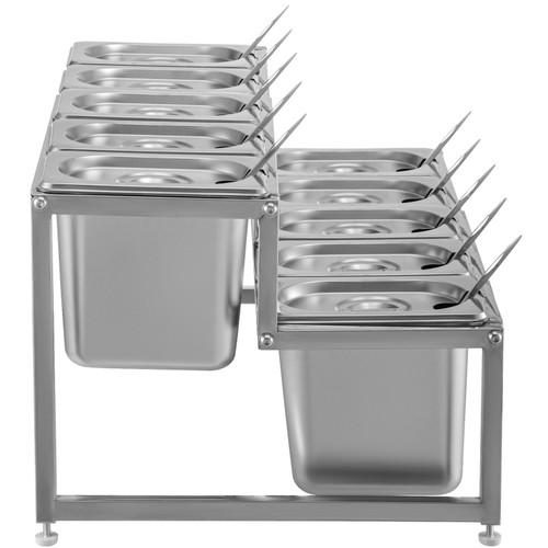 Expandable Spice Rack, 13.8"-23.6" Adjustable, 2-Tier Stainless Steel Organizer Shelf with 10 1/9 Pans and 10 Ladles, Countertop Holder for Sauce Ingredients Fruits, for Kitchen and Pantry Use