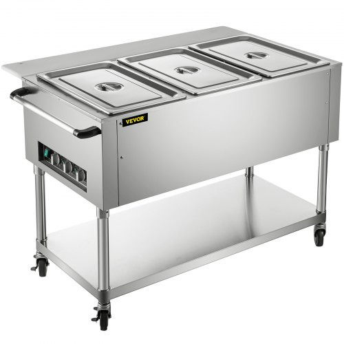 Commercial Electric Food Warmer, 3-Pot Steam Table Food Warmer 0-100? w/ 2 Lockable Wheels, Professional Stainless Steel Material with ETL Certification for Catering and Restaurants Commercial Electric Food Warmer, 3-Pot Steam Table Food Warmer 0-100? w/ 2 Lockable Wheels, Professional Stainless Steel Material with ETL Certification for Catering and Restaurants