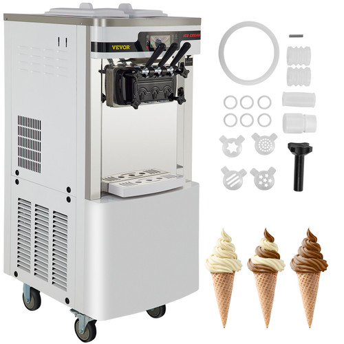 Commercial Ice Cream Maker, 22-30L/H Soft Serve Ice Cream Machine  Countertop Stainless Steel with LCD Panel 2450w for Home Bars Restaurants