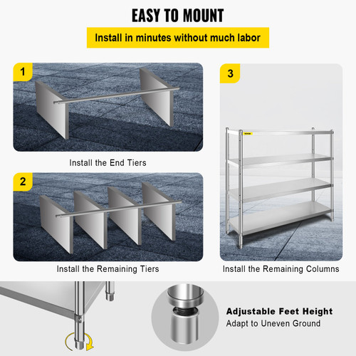 Storage Shelf, 4-Tier Stainless Steel Shelving, Storage Shelving Unit, 70.9 x 17.7 x 59.1 Inch Heavy Duty Storage Rack Shelving, 1320 Lbs Total Capacity with Adjustable Height