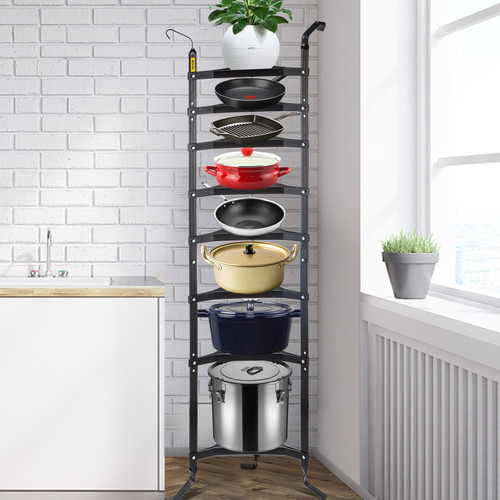 8-Tier Cookware Stand, 68-inch Multi-Layer Pot Rack, Carbon Steel Cookware Shelf, Cookware Storage Tower, Unassembled Kitchen Corner Shelf Rack for