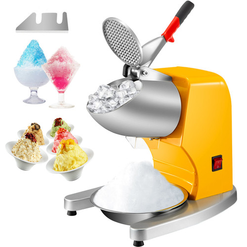 110V Electric Ice Shaver Crusher,300W 1450 RPM Snow Cone Maker Machine with Dual Stainless Steel Blades 210LB/H, Shaved Ice Machine with Ice Plate & Additional Blade for Home and Commercial Use
