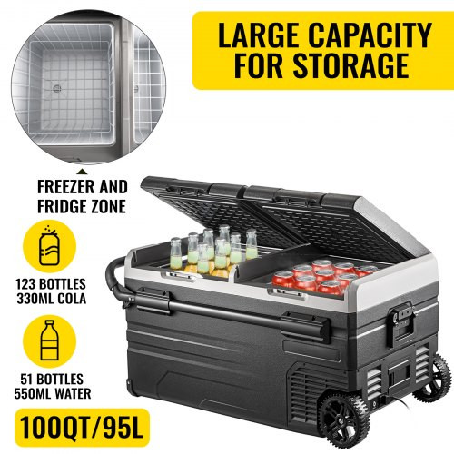 Portable Car Freezer, 100 Quart Portable Refrigerator Freezer, 95L Dual Storage Zone Camping Freezer, -4?~68? 12 Volt Fridge Freezer, Car Freezer for Car and Home Use, DC 12/24V, AC 100-240V Portable Car Freezer, 100 Quart Portable Refrigerator Freezer, 95L Dual Storage Zone Camping Freezer, -4?~68? 12 Volt Fridge Freezer, Car Freezer for Car and Home Use, DC 12/24V, AC 100-240V