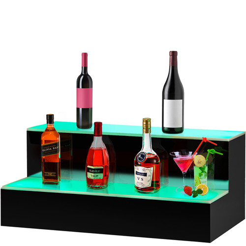 LED Lighted Liquor Bottle Display Shelf, 20-inch LED Bar Shelves for Liquor, 2-Step Lighted Liquor Bottle Shelf for Home/Commercial Bar, Acrylic Lighted Bottle Display with Remote & App Control