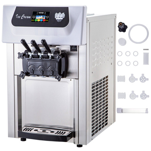 Commercial Soft Ice Cream Machine, 3 Flavors Ice Cream Machine w/Pre-Cooling, 5.3-7.4 Gal/H Gelato Machine Commercial, 2200W Countertop Commercial Yogurt Maker Machine, w/LCD Intelligent Panel