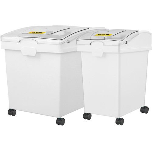 Ingredient Bin, 10.5+6.6 Gallons, Rice Storage Container on Wheels, Pantry Airtight Pet Food Storage with Flip Lid Scoops, Double Flour Bins for Livestock,