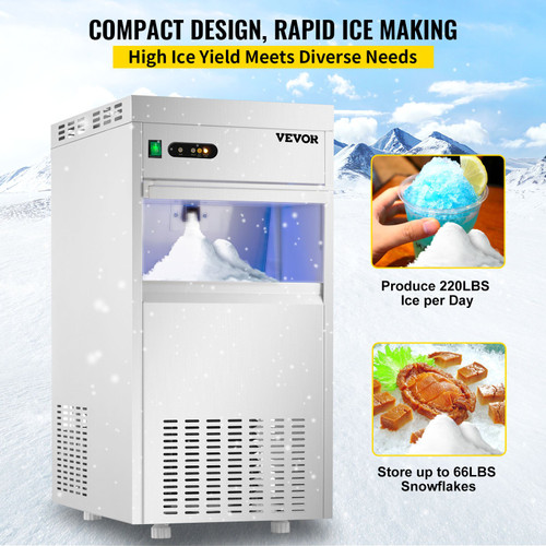 110V Commercial Snowflake Ice Maker 220LBS/24H, ETL Approved Food Grade Stainless Steel Flake Ice Machine Freestanding Flake Ice Maker for Seafood Restaurant, Water Filter and Spoon Included 110V Commercial Snowflake Ice Maker 220LBS/24H, ETL Approved Food Grade Stainless Steel Flake Ice Machine Freestanding Flake Ice Maker for Seafood Restaurant, Water Filter and Spoon Included