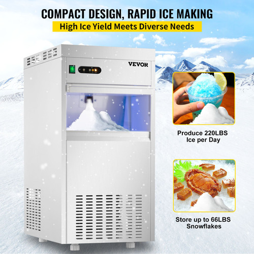 110V Commercial Snowflake Ice Maker 220LBS/24H, ETL Approved Food Grade Stainless Steel Flake Ice Machine Freestanding Flake Ice Maker for Seafood Restaurant, Water Filter and Spoon Included
