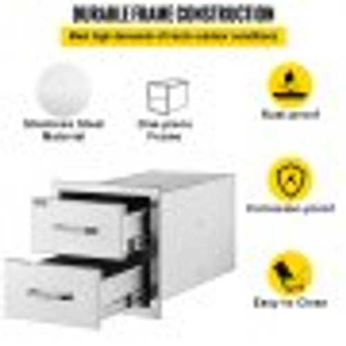 Outdoor Kitchen Drawers 18W x 20.6H x 12.7D Inch, Flush Mount Double BBQ Drawers Stainless Steel with Handle, BBQ Island Drawers for Outdoor Kitchens or Patio Grill Station