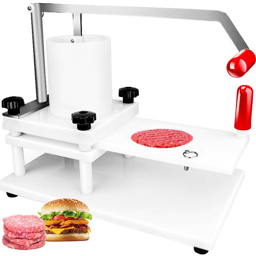 Commercial Burger Press 130mm/5inch PE Material Manual with Tabletop Fixed Design Hamburger Meat Fish Beef Patty Forming Processor Perfect for Restaurant Supermarket, White