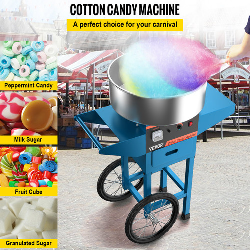 Cotton Candy Machine with Cart Commercial Floss Maker Perfect for Family and Various Party, 19.7 Inch, Blue