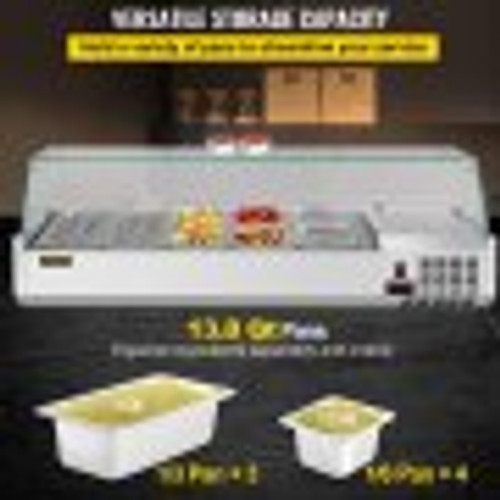 Refrigerated Condiment Prep Station, 55-Inch, 13.8Qt Sandwich Prep Table w/ 3 1/3 Pans & 4 1/6 Pans, 150W Salad Bar w/ 304 Stainless Body Tempered Glass Shield Digital Temp Display Auto Defrost Refrigerated Condiment Prep Station, 55-Inch, 13.8Qt Sandwich Prep Table w/ 3 1/3 Pans & 4 1/6 Pans, 150W Salad Bar w/ 304 Stainless Body Tempered Glass Shield Digital Temp Display Auto Defrost