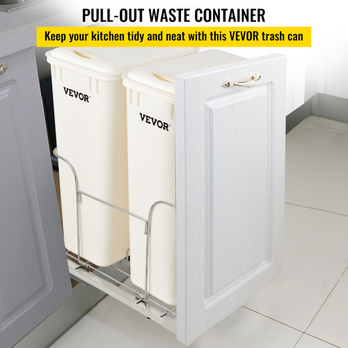 Pull-Out Trash Can, 43Qt Double Bins, Under Mount Waste Container with Soft-Close Slides, 176lbs Load Capacity & Door-Mounted Brackets, Garbage Recycling Bin with Lids for Kitchen Cabinet, White Pull-Out Trash Can, 43Qt Double Bins, Under Mount Waste Container with Soft-Close Slides, 176lbs Load Capacity & Door-Mounted Brackets, Garbage Recycling Bin with Lids for Kitchen Cabinet, White